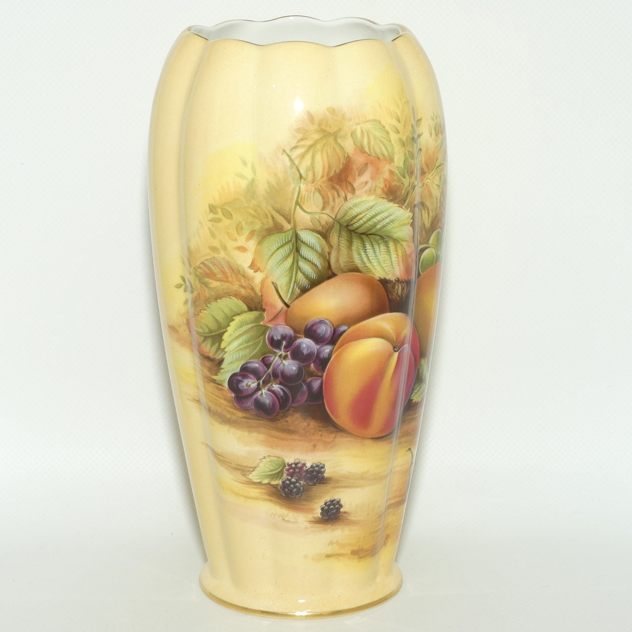 Aynsley Orchard Gold tall ribbed cylindrical vase | 23cm tall