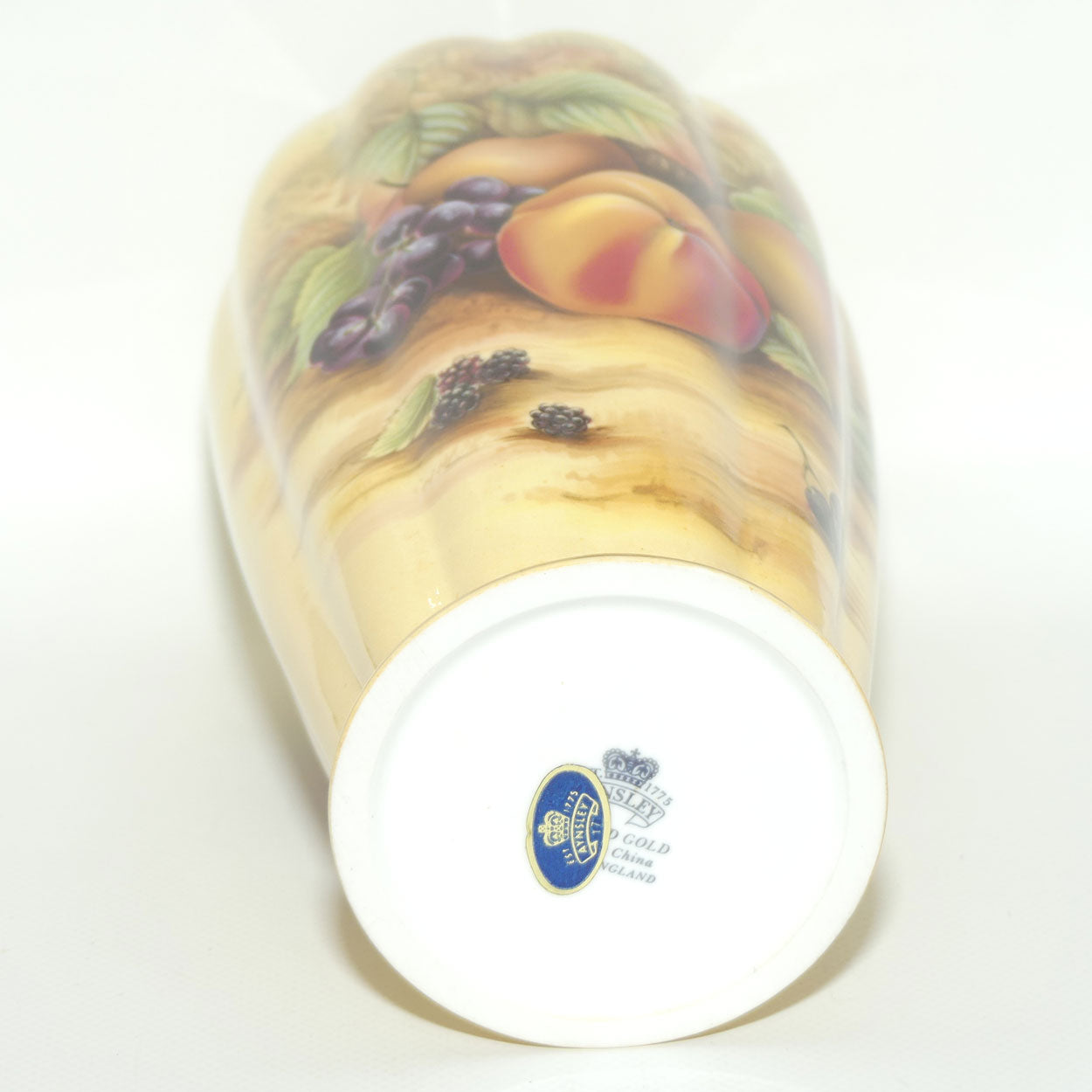Aynsley Orchard Gold tall ribbed cylindrical vase | 23cm tall