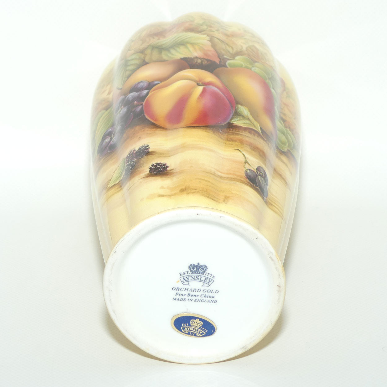 Aynsley Orchard Gold tall ribbed cylindrical vase | 23cm tall | #2