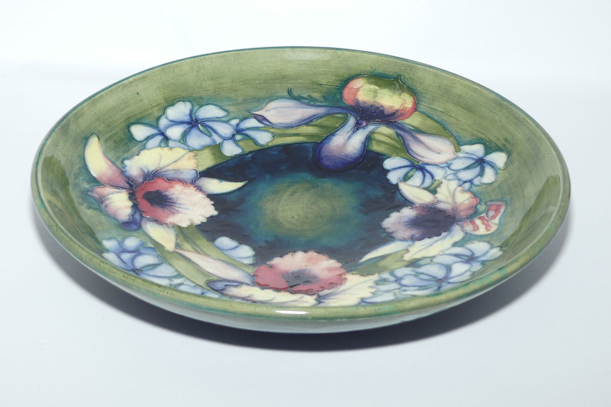 William Moorcroft Orchid on Light Green transition to Blue Ground shallow round bowl | 31.5cms diam