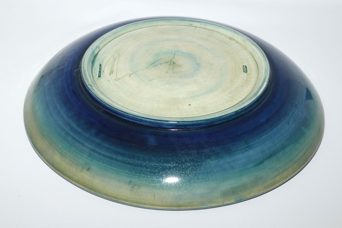 William Moorcroft Orchid on Light Green transition to Blue Ground shallow round bowl | 31.5cms diam