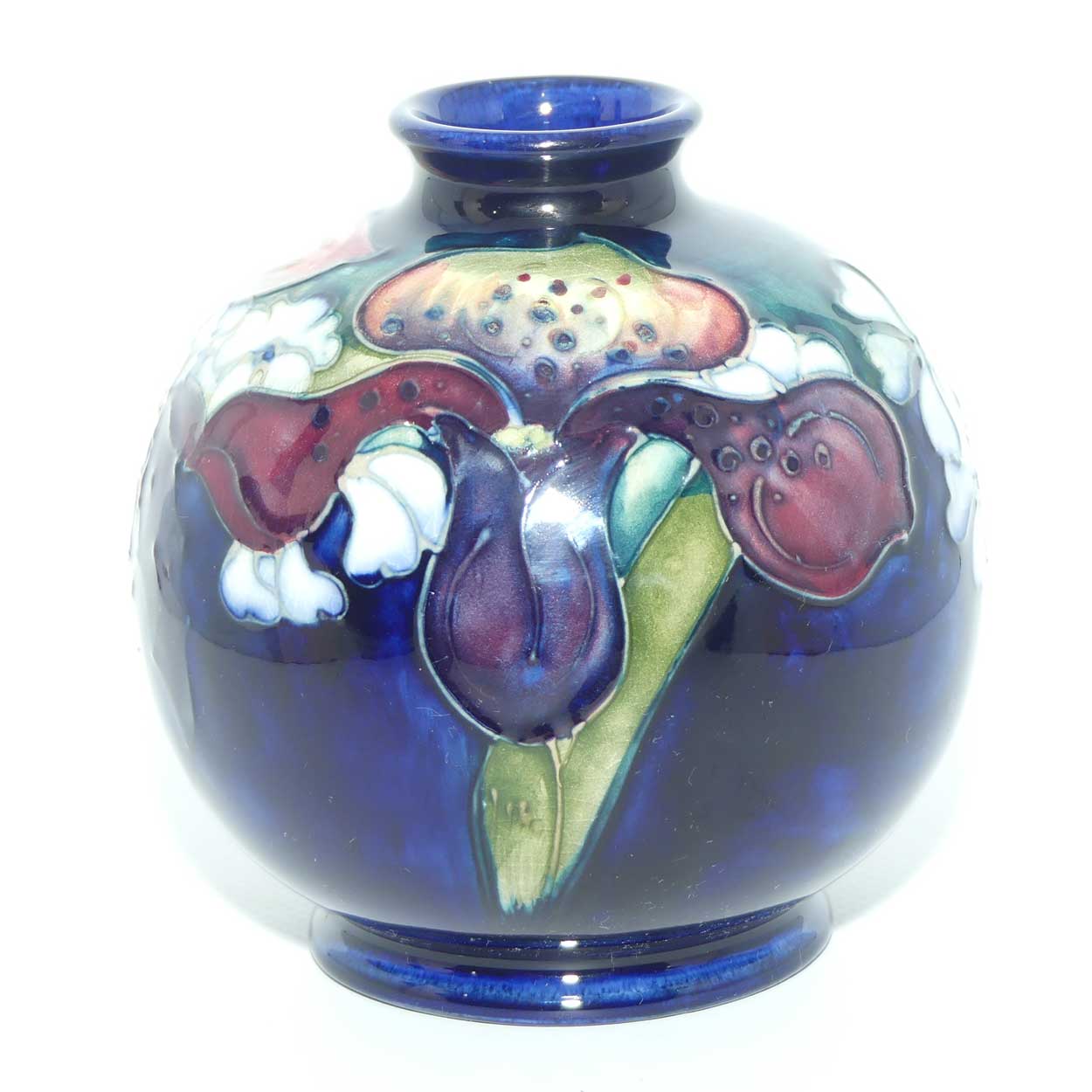 Walter Moorcroft Orchid on Dark Blue Ground ball vase | Shape 41/4