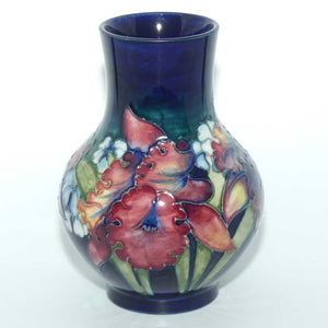 Walter Moorcroft Orchid on Blue Ground bulbous vase | Medium