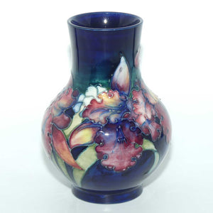 Walter Moorcroft Orchid on Blue Ground bulbous vase | Medium