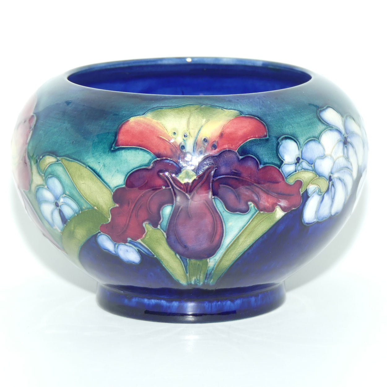 Walter Moorcroft Orchid on Blue Ground Rose Bowl