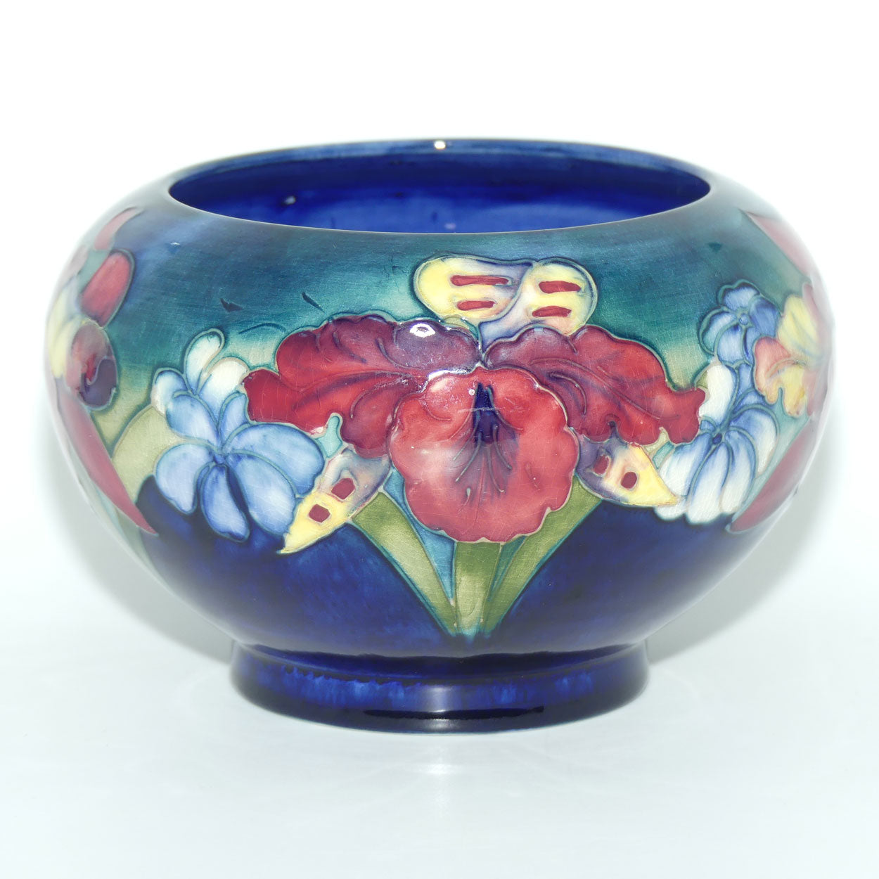 Walter Moorcroft Orchid on Blue Ground Rose Bowl