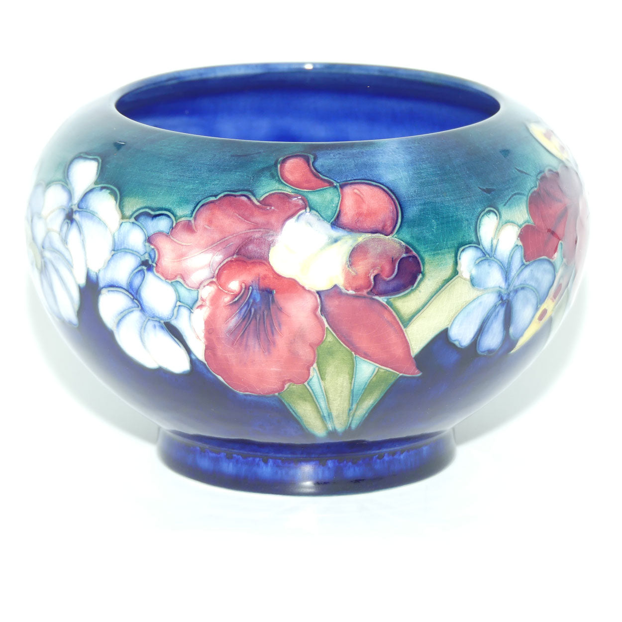 Walter Moorcroft Orchid on Blue Ground Rose Bowl