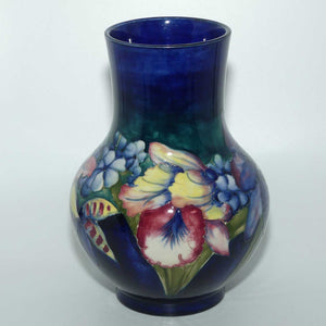 Walter Moorcroft Orchid on Blue Ground bulbous vase | Large