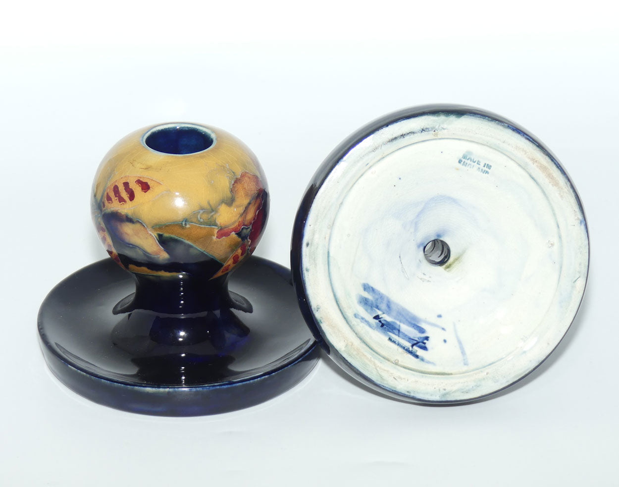 William Moorcroft Orchid on Ochre Ground Globular candlesticks