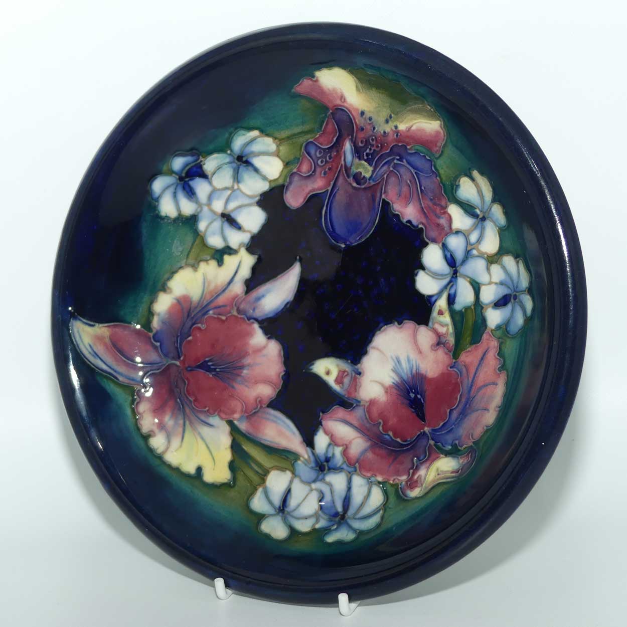 Walter Moorcroft Orchid on Blue Ground plate | 22cm diameter