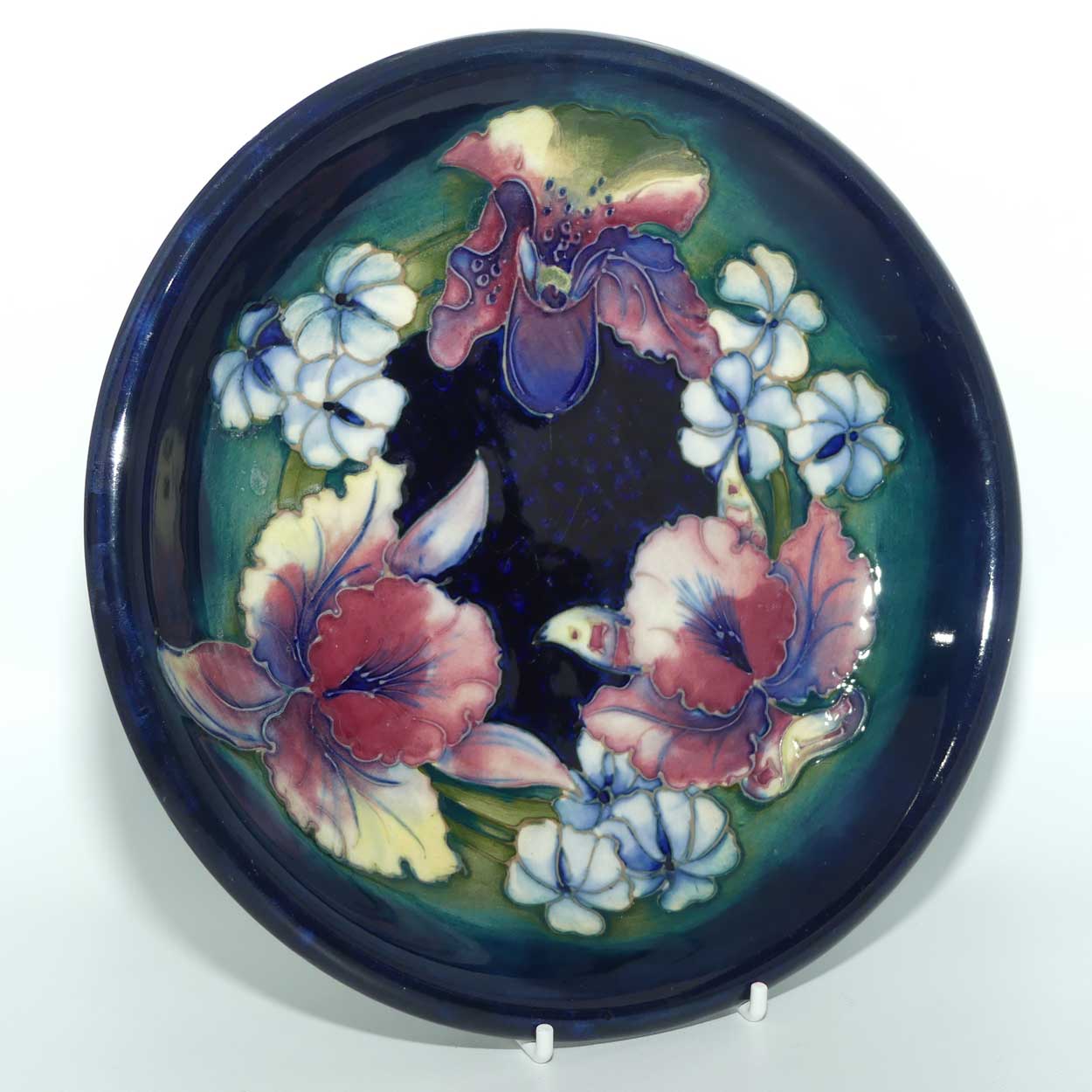 Walter Moorcroft Orchid on Blue Ground plate | 22cm diameter
