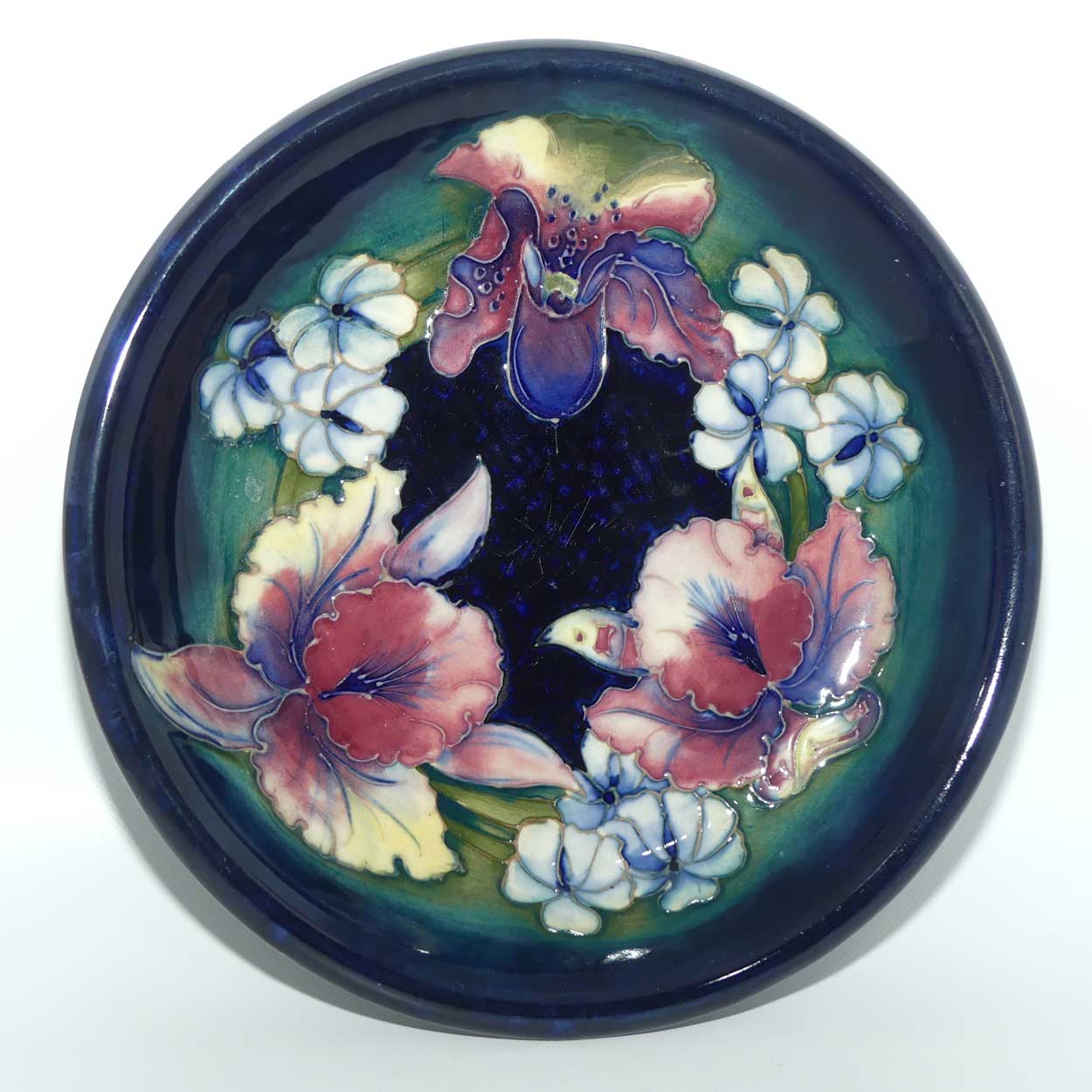 Walter Moorcroft Orchid on Blue Ground plate | 22cm diameter