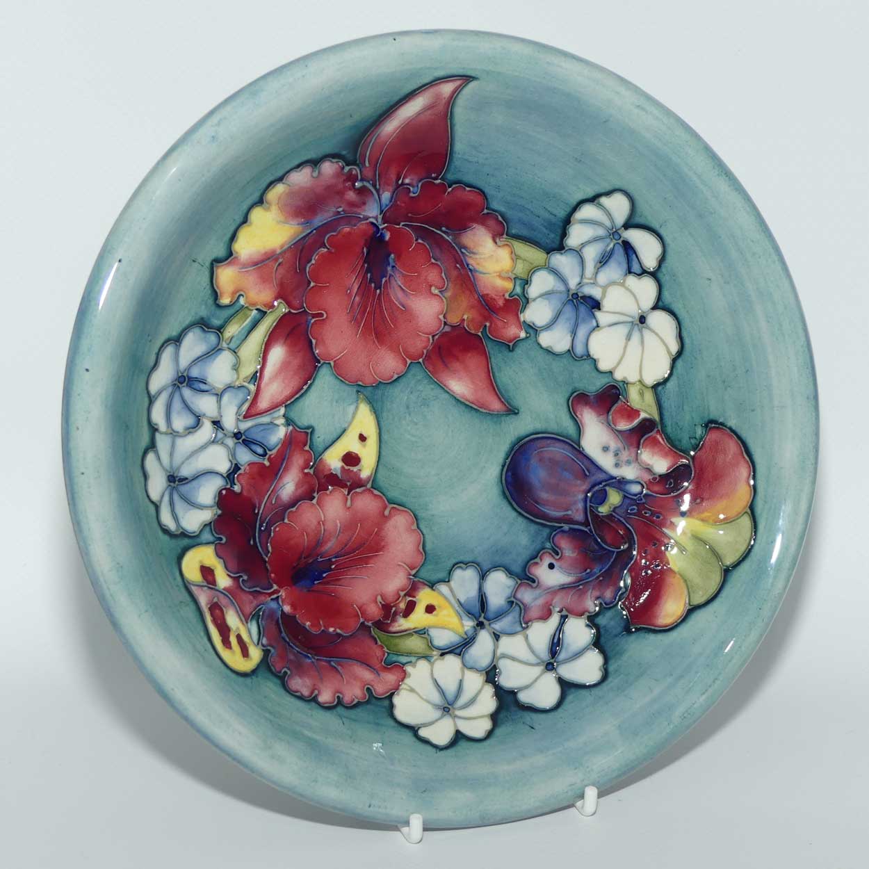 Walter Moorcroft Orchid on Teal Ground shallow bowl | 22cms diam