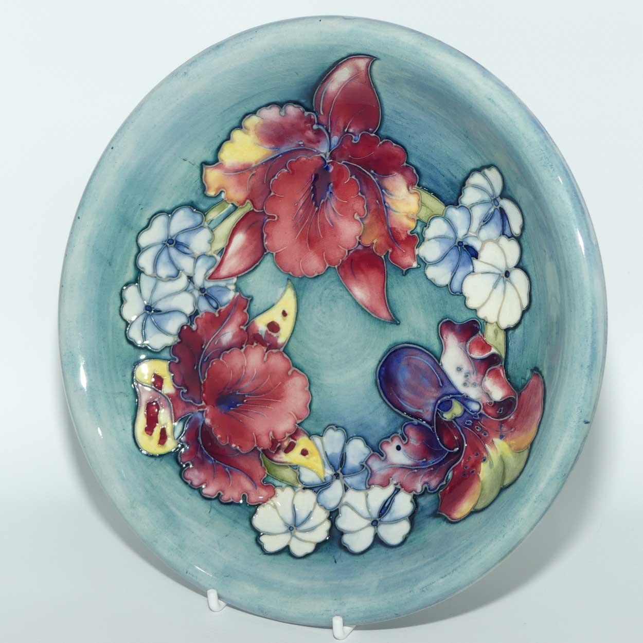 Walter Moorcroft Orchid on Teal Ground shallow bowl | 22cms diam