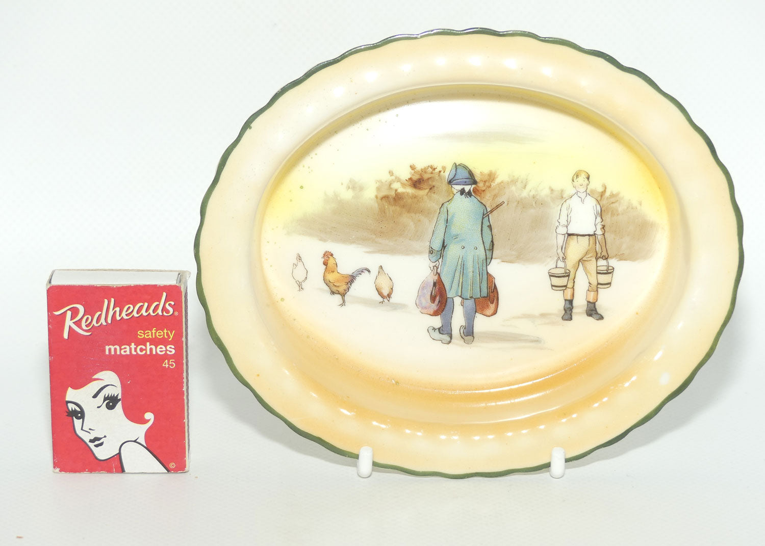 Royal Doulton Coaching Days oval dish E3804 #1 | Rare Scene | Passenger with bags and Youth with buckets