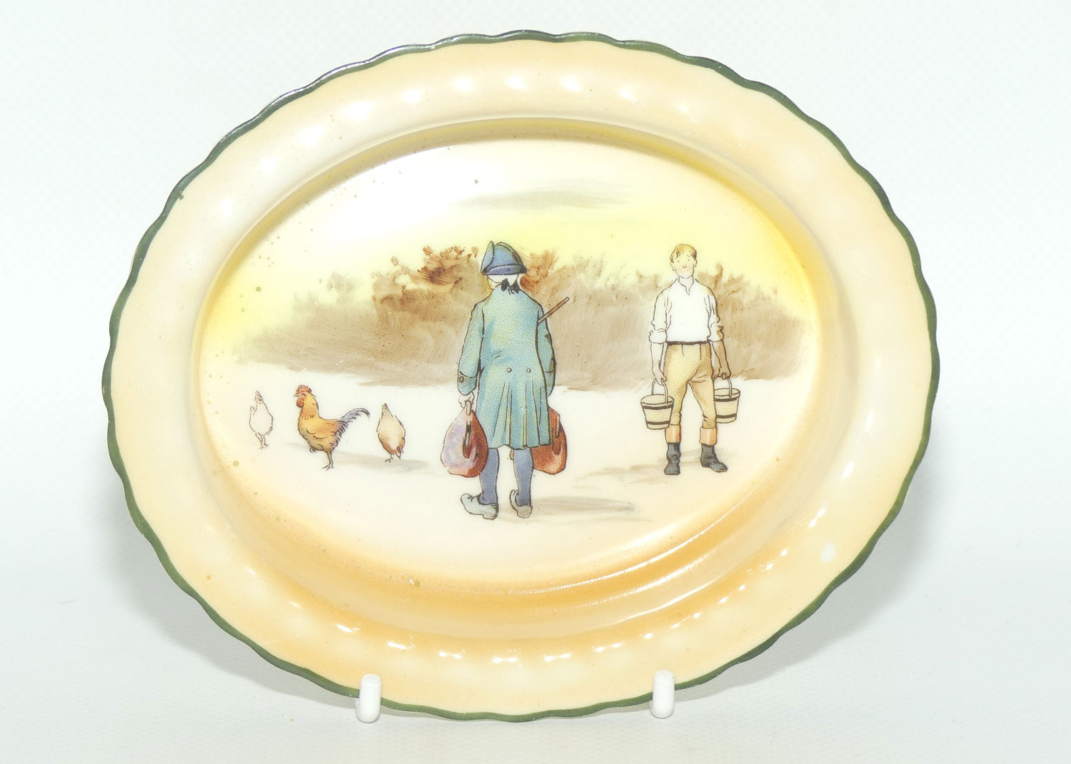 Royal Doulton Coaching Days oval dish E3804 #1 | Rare Scene | Passenger with bags and Youth with buckets