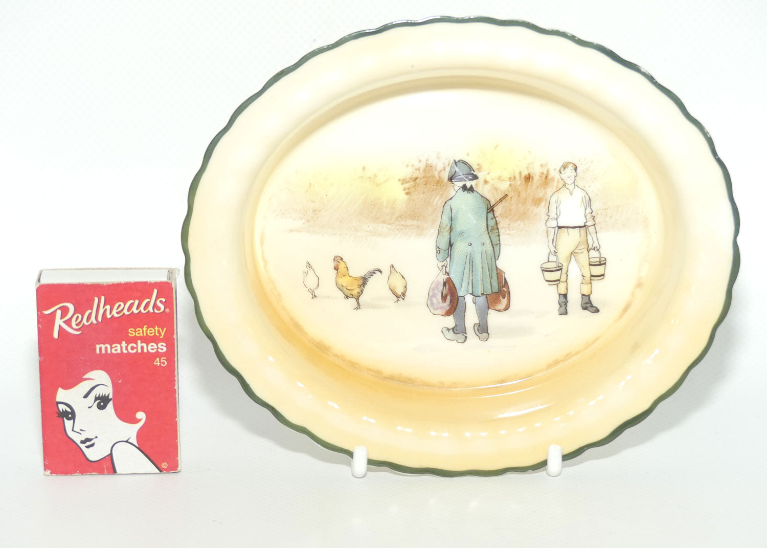 Royal Doulton Coaching Days oval dish E3804 #2 | Rare Scene | Passenger with bags and Youth with buckets