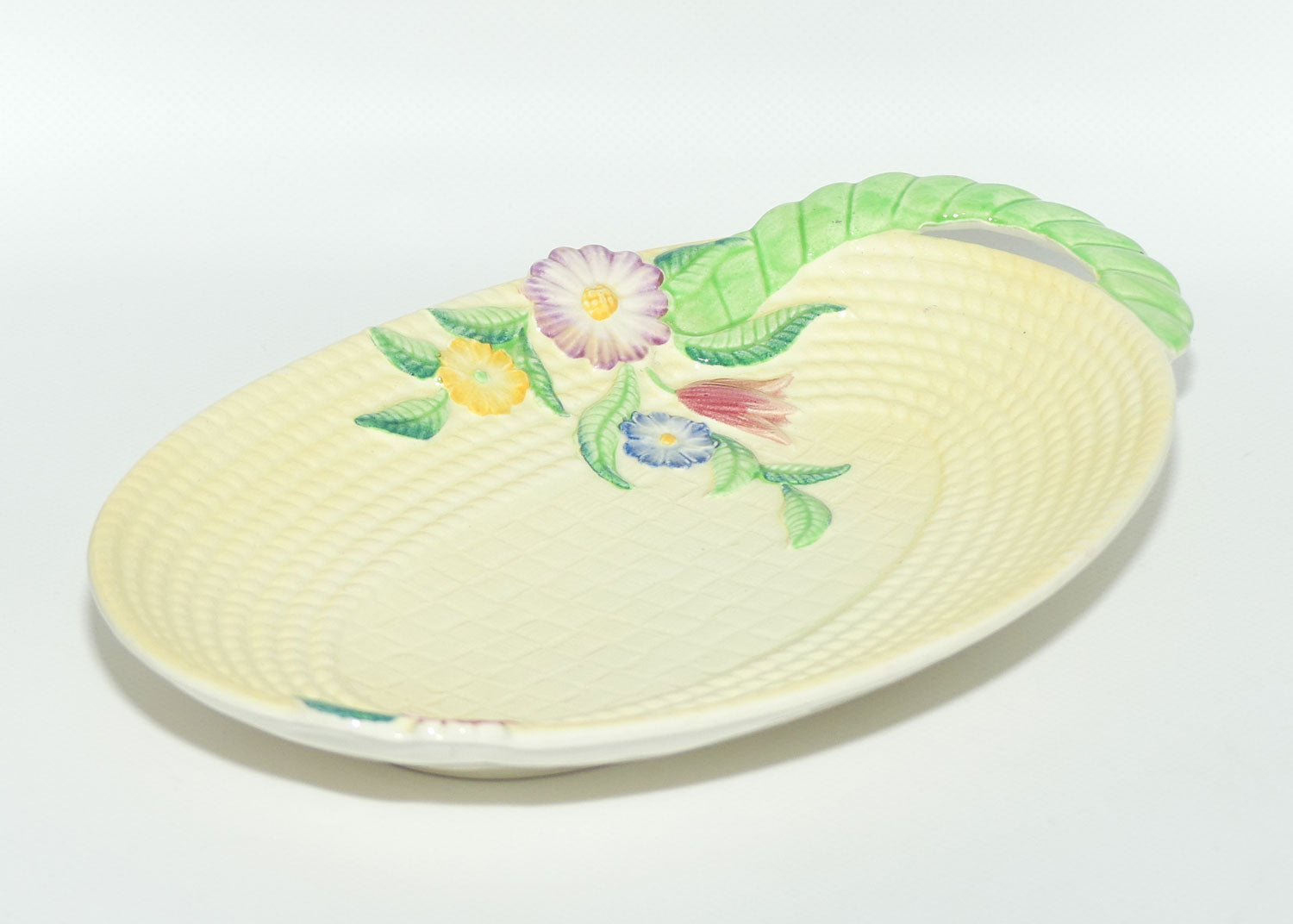 Carlton Ware Yellow Basket Weave and Flowers handled tray