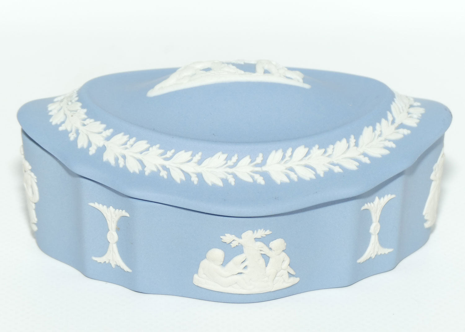 Wedgwood Jasper | White on Pale Blue | Dome top oval trinket box
