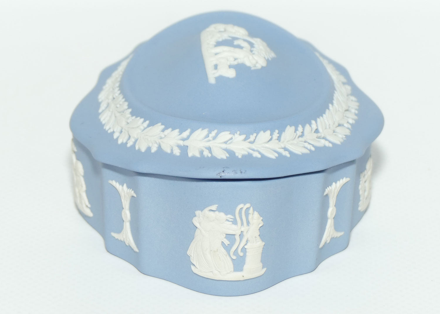 Wedgwood Jasper | White on Pale Blue | Dome top oval trinket box