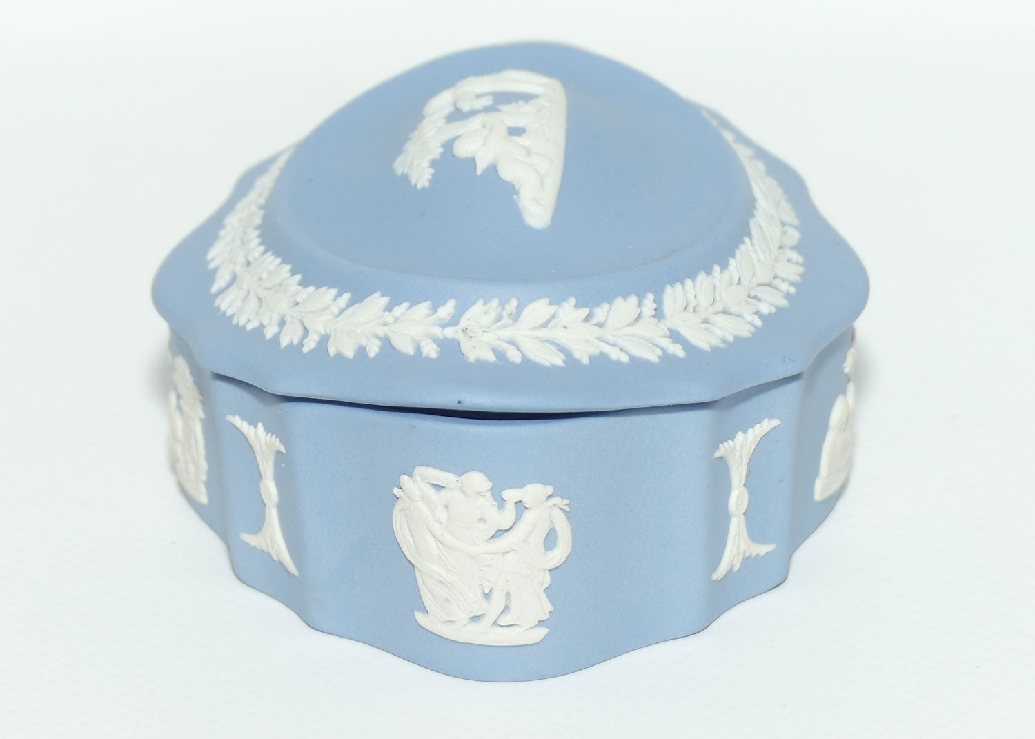 Wedgwood Jasper | White on Pale Blue | Dome top oval trinket box