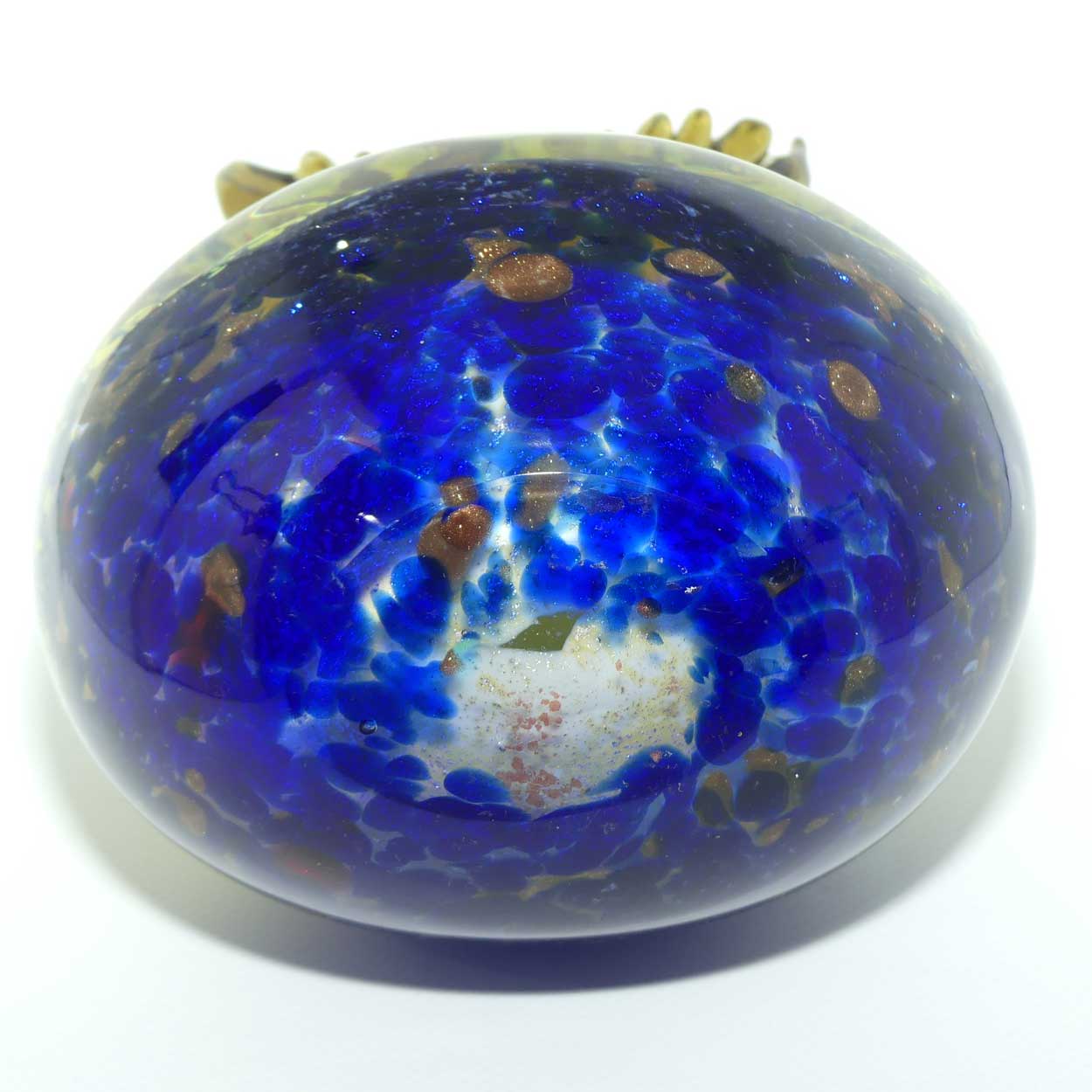 Murano Glass Owl figure | 16cm | Blue and Yellow and Gold Fleck