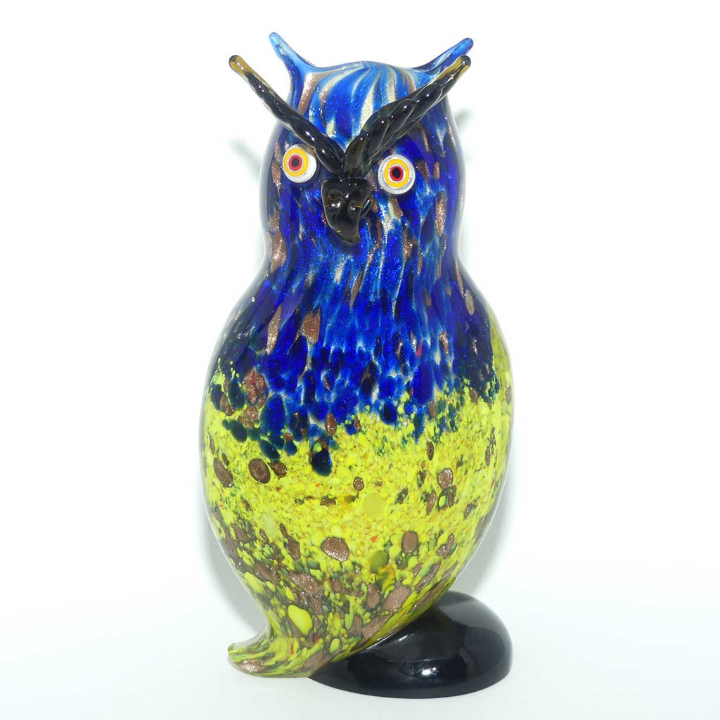 Murano Glass Owl figure | 23.5cm | Blue and Yellow and Gold Fleck