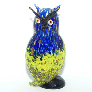 Murano Glass Owl figure | 23.5cm | Blue and Yellow and Gold Fleck