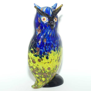 Murano Glass Owl figure | 23.5cm | Blue and Yellow and Gold Fleck