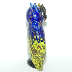 Murano Glass Owl figure | 23.5cm | Blue and Yellow and Gold Fleck