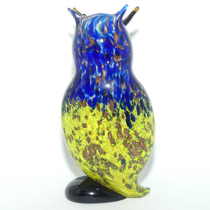 Murano Glass Owl figure | 23.5cm | Blue and Yellow and Gold Fleck