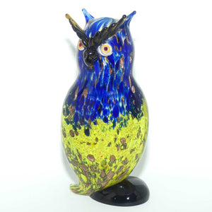 Murano Glass Owl figure | 23.5cm | Blue and Yellow and Gold Fleck