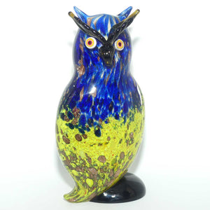 Murano Glass Owl figure | 23.5cm | Blue and Yellow and Gold Fleck