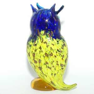 Murano Glass Owl figure | 23cm | Blue and Yellow and Gold Fleck | Blue Eyebrows