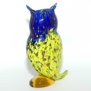 Murano Glass Owl figure | 23cm | Blue and Yellow and Gold Fleck | Blue Eyebrows