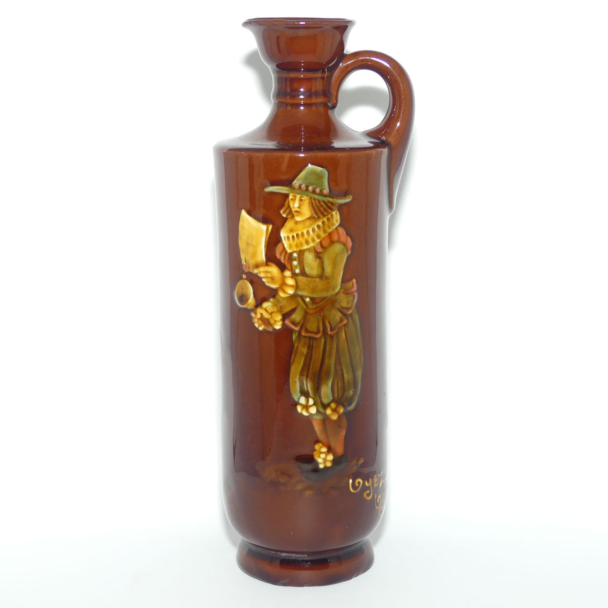 Royal Doulton Kingsware Oyez Oyez tall cylindrical flask | Dewars Scotch Whisky