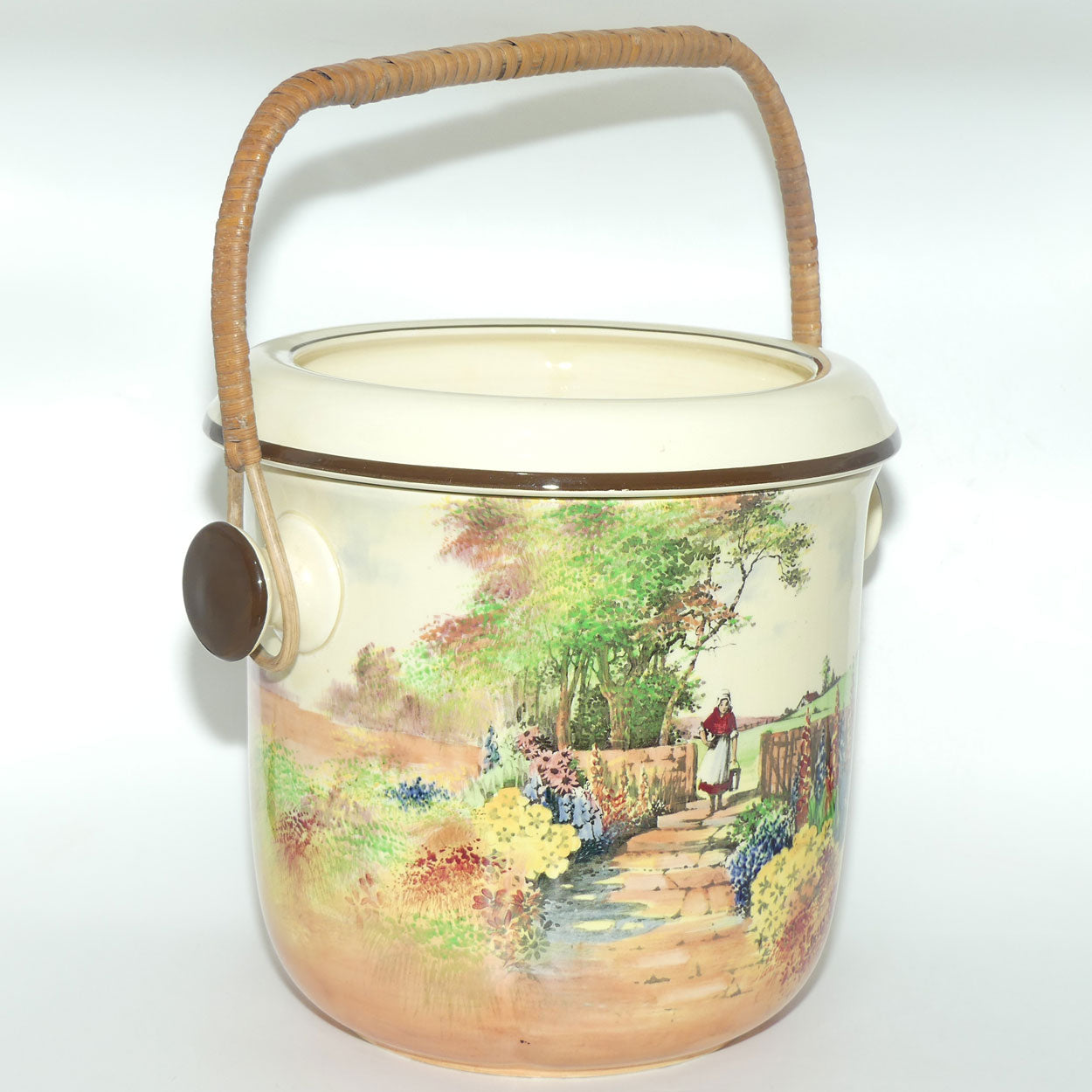 Royal Doulton Country Garden chamber pail with wicker handle D4932