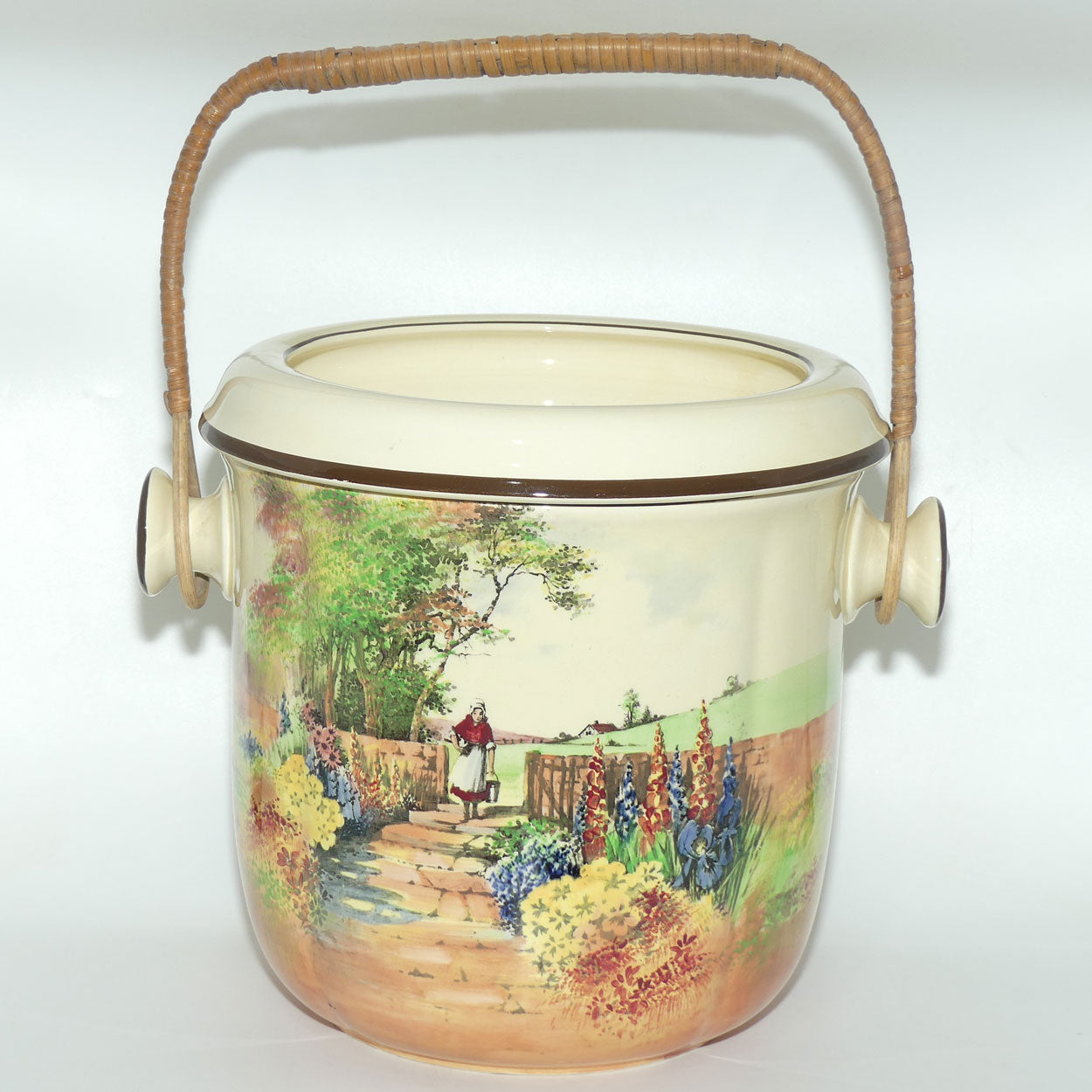 Royal Doulton Country Garden chamber pail with wicker handle D4932