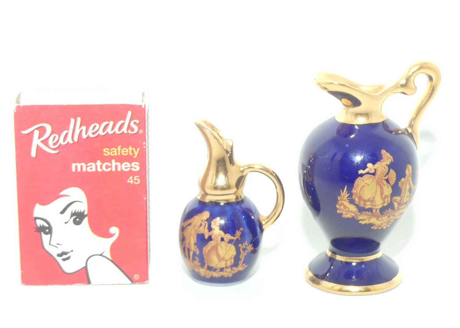Limoges France collection of 2 miniature ewers | Blue and Gold