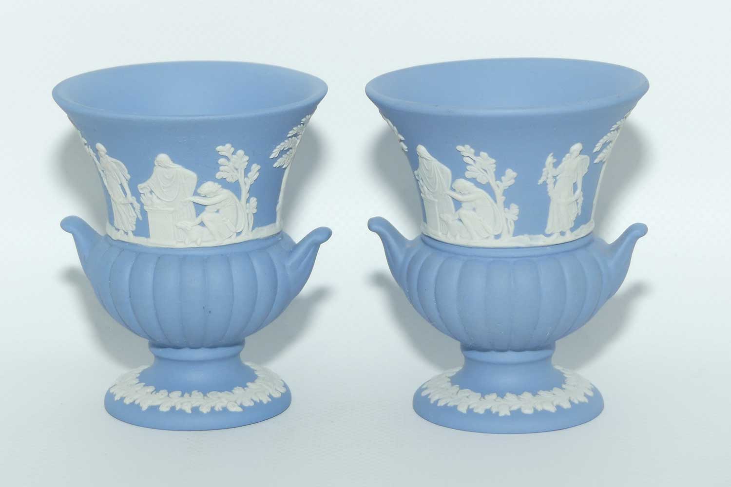 Wedgwood Jasper | White on Pale Blue | Maidens Campagna shape pair of vases | #1
