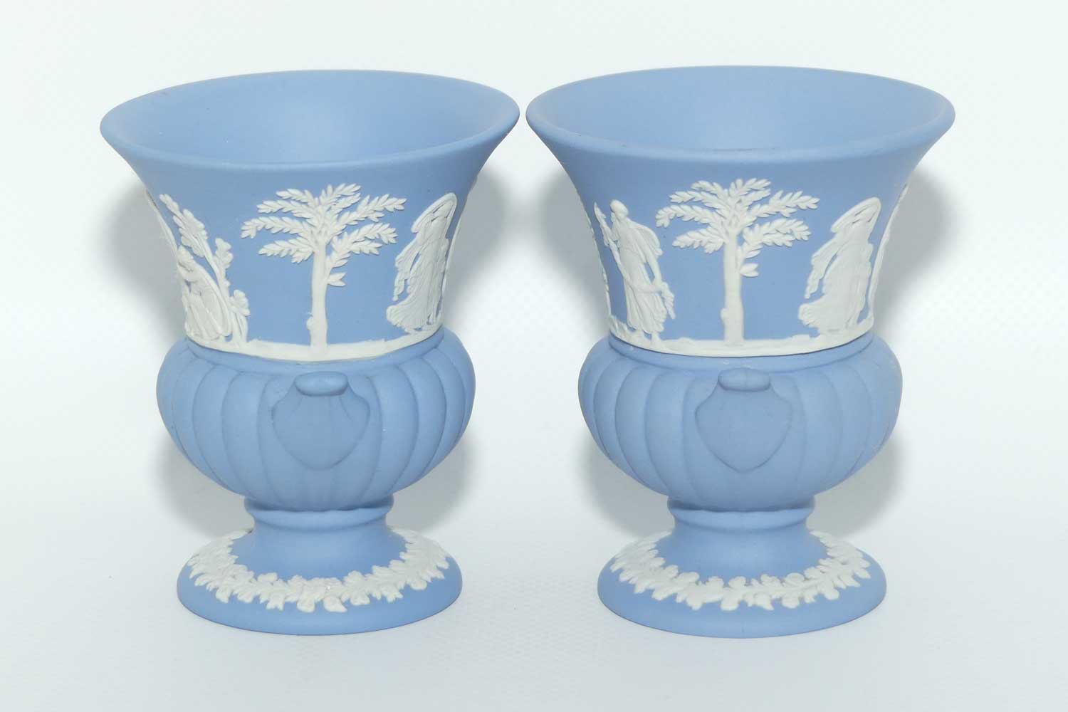 Wedgwood Jasper | White on Pale Blue | Maidens Campagna shape pair of vases | #1