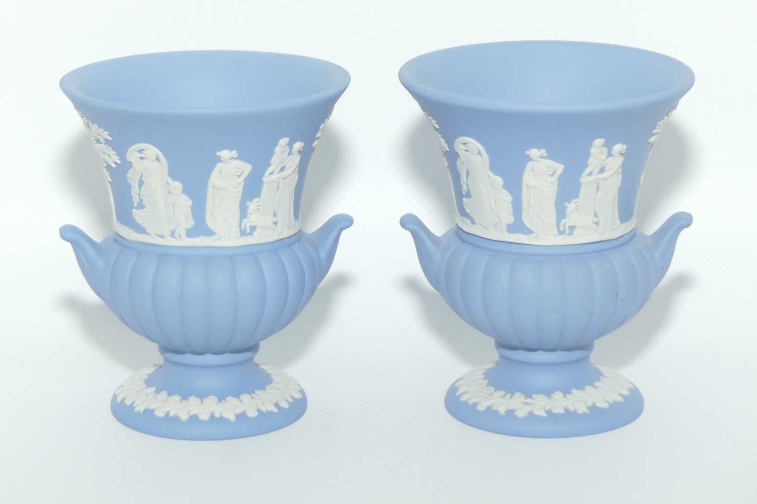 Wedgwood Jasper | White on Pale Blue | Maidens Campagna shape pair of vases | #1