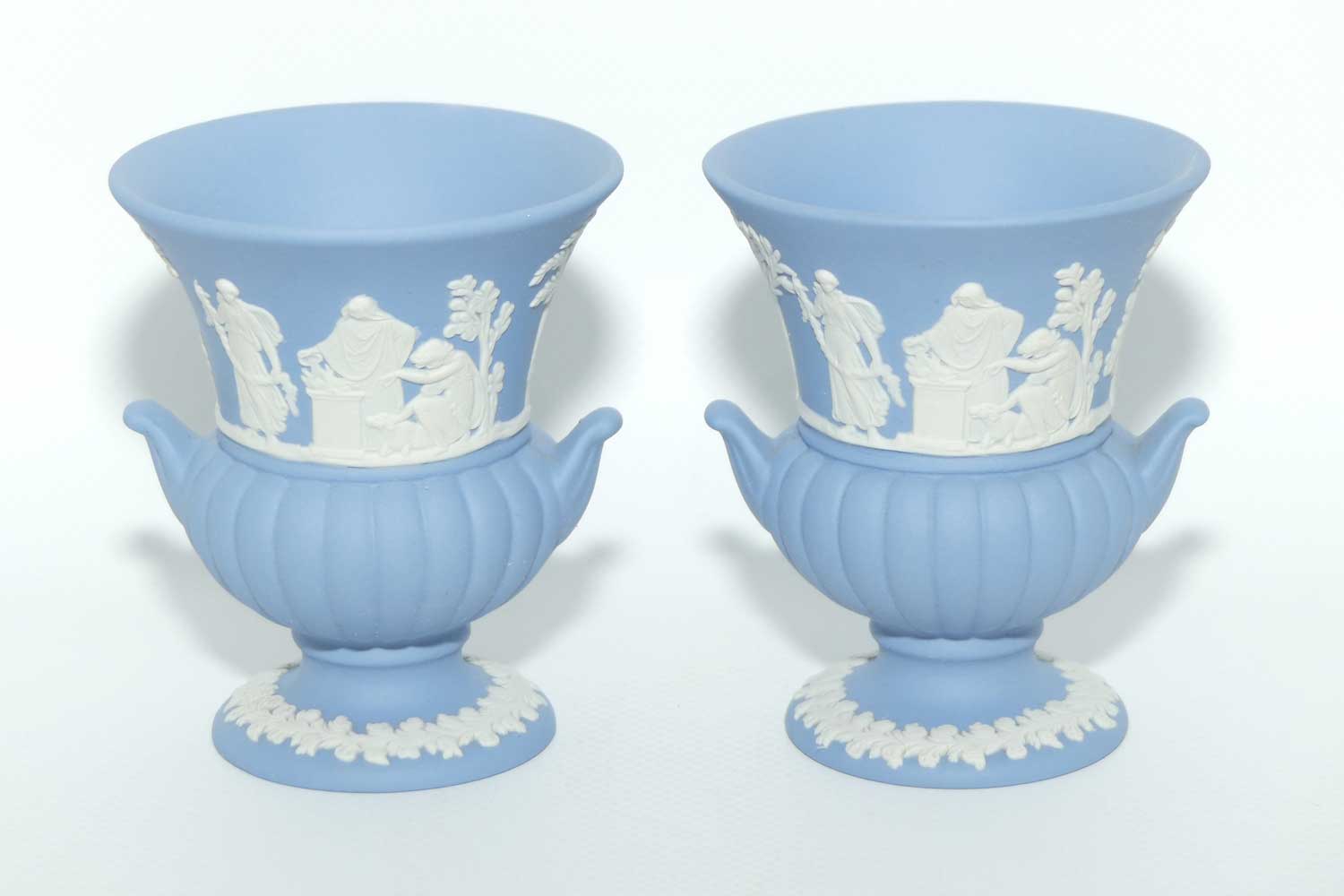 Wedgwood Jasper | White on Pale Blue | Maidens Campagna shape pair of vases | #2
