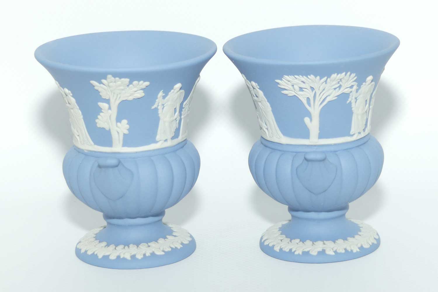 Wedgwood Jasper | White on Pale Blue | Maidens Campagna shape pair of vases | #2