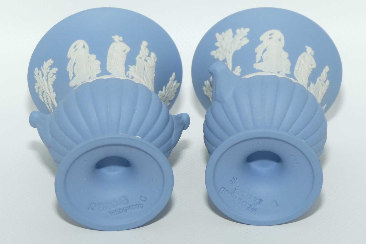 Wedgwood Jasper | White on Pale Blue | Maidens Campagna shape pair of vases | #2