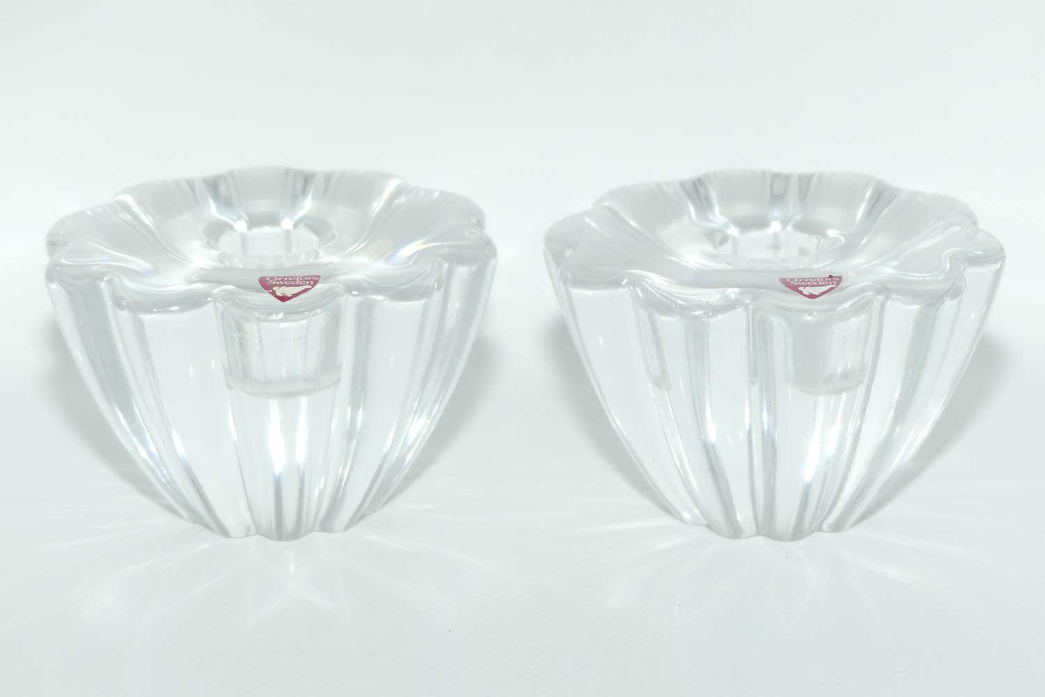 Orrefors Crystal Stella pattern candle holders by Sven Palmqvist