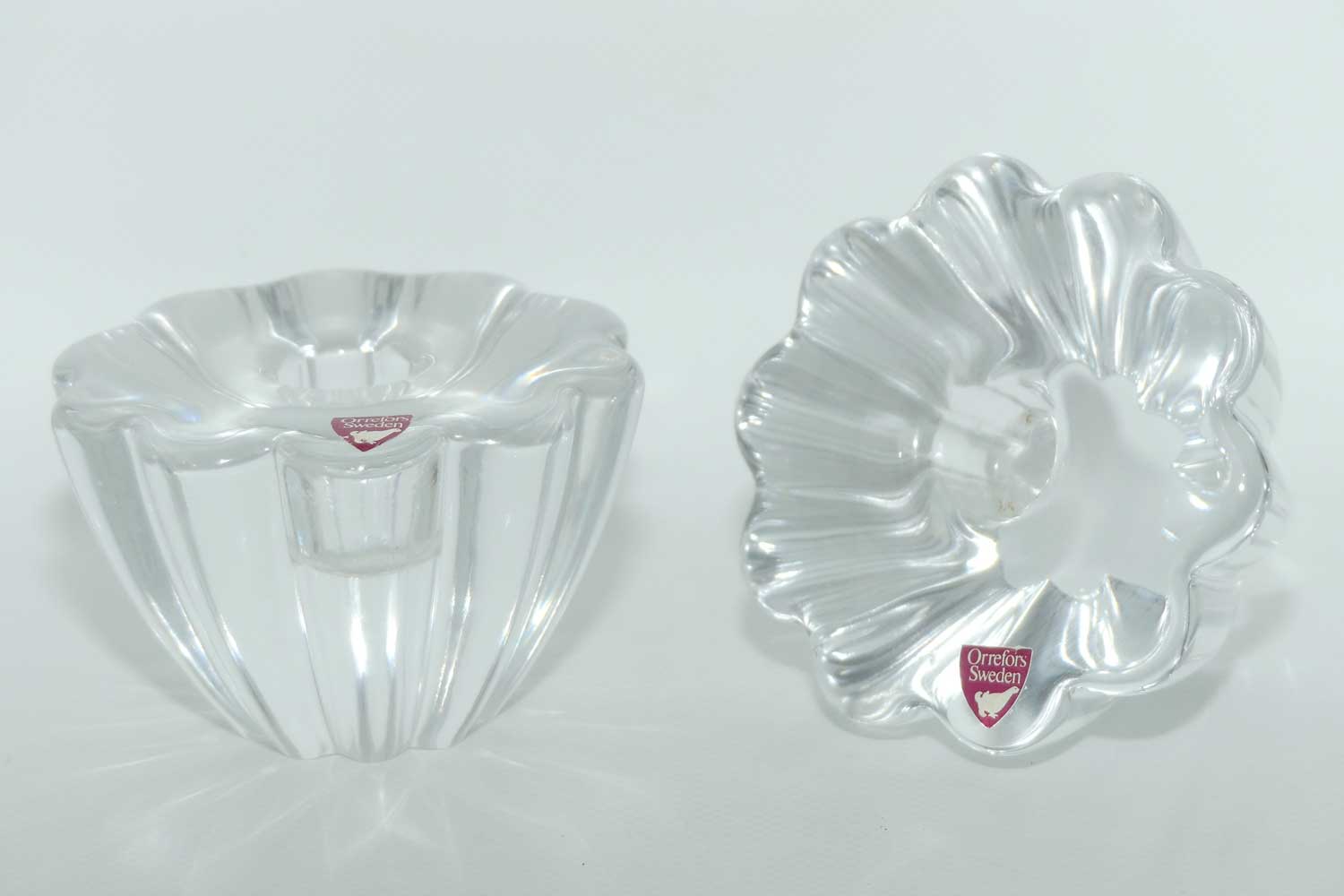 Orrefors Crystal Stella pattern candle holders by Sven Palmqvist