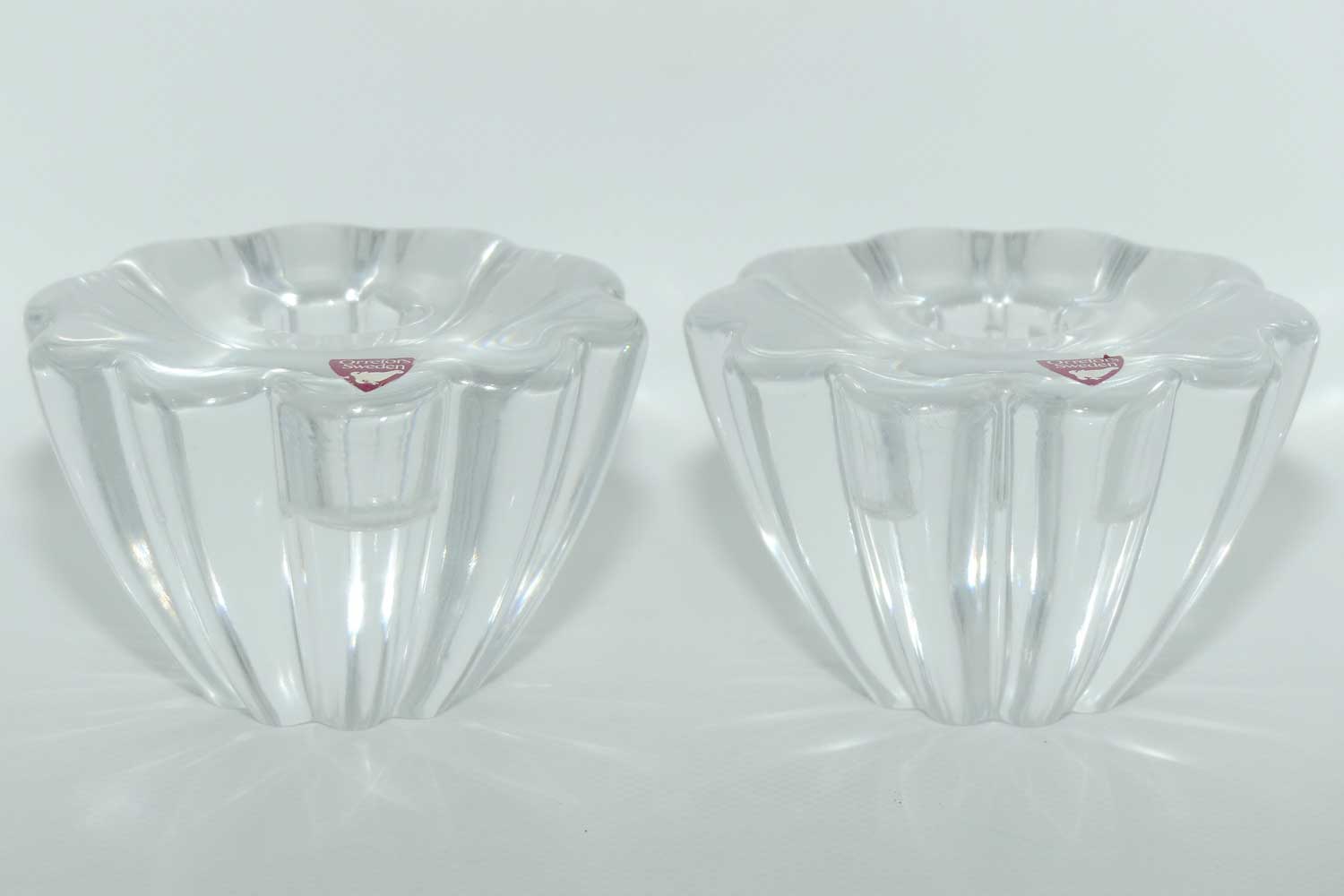 Orrefors Crystal Stella pattern candle holders by Sven Palmqvist