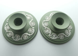 Wedgwood Jasper | White on Sage Green | Pair of candle holders