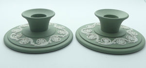 Wedgwood Jasper | White on Sage Green | Pair of candle holders